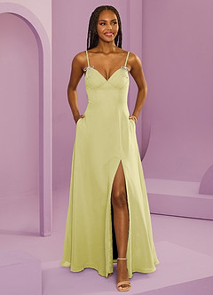 Barbie ♥ Azazie Jurken voor bruidsmeisjes Jurk van Chiffon met A-Lijn met Zakken Citroensorbet image6