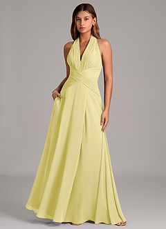Azazie Elizabeth Final Sale Lemon Sorbet A-Line Pleated Chiffon Dress image5