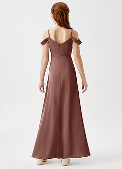 Azazie Ocean Junior Espresso A-Line Off the Shoulder Stretch Satin Dress image7