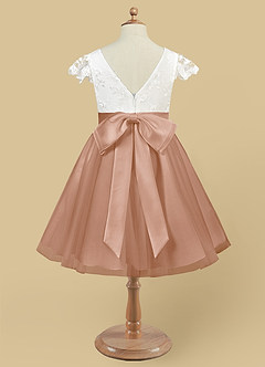 Azazie Vetty Flower Girl Dresses Ivory Champagne Rose A-Line Lace Tulle Dress image10