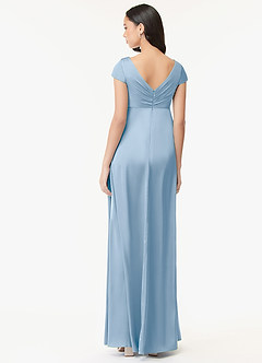 Azazie Allessia Robes de demoiselle d'honneur de maternité Robe Trapèze Plissée Longueur ras du sol Satin extensible image2
