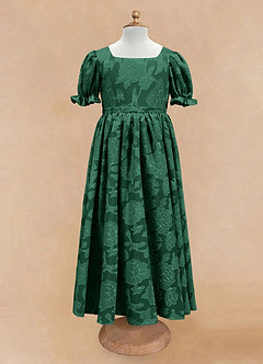 Azazie Joss Blumenmädchenkleider A-Linie mit ärmel Blumen-Burnout Kleid Dunkelgrün image4