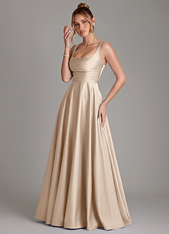 Azazie Azaria Bridesmaid Dresses Taupe A-Line Corset Stretch Satin Dress image3