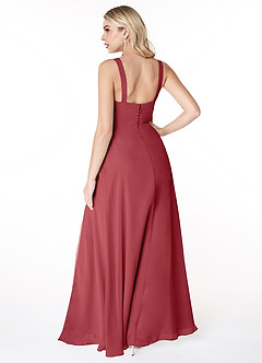 Azazie Jay Bridesmaid Dresses Pomegranate A-Line Square Neckline Side Slit Chiffon Dress image2