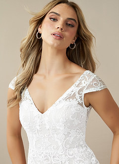 Azazie Devonna Wedding Dresses Diamond White Sheath V-Neck Sequins Lace Dress image4