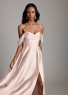 Azazie Loisa Abiti da Damigella Abito A-Line in Raso Elasticizzato a Spalla Scoperta Rosa Rossore image3