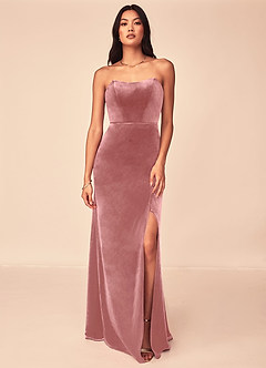 Azazie Nereda Robes de demoiselle d'honneur Robe Trapèze Convertible en velours Sans bretelle Rose Poussiéreuse image2