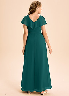 Azazie Lainey Junior Abito A-Line in Chiffon Con Tasche Verde Pavone image2
