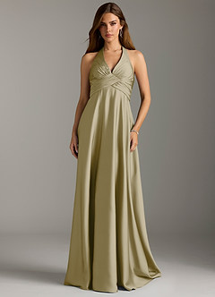 Azazie Tessie Bridesmaid Dresses Moss Green A-Line Pleated Stretch Satin Dress image3