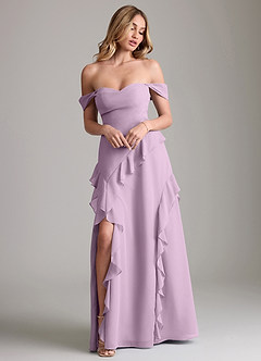 Azazie Sloane Vestidos de damas de honor Vestido de Glicinia de Gasa de Corte en A con Escote de Corazón image4