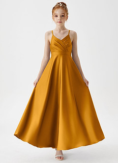 Azazie Avelina Junior Butterscotch A-Line Pleated Stretch Satin Dress image5