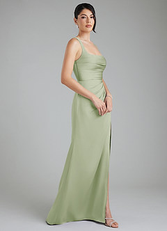 Azazie Sierra Brautjungfernkleider A-Linie Korsett Stretch-Satin Kleid Staubiger Salbeigrün image3