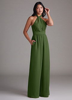 Azazie Lamara Jurken voor bruidsmeisjes Converteerbaar Jumpsuit van Chiffon Off the Shoulder Olijf image12