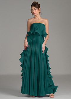 Azazie Alexia Bridesmaid Dresses Peacock A-Line Ruched Chiffon Dress image1