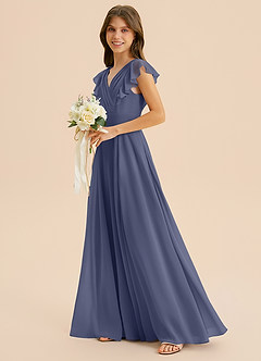 Azazie Anysa Junior Robe Trapèze en Mousseline de soie Rayé Bleu Orageux image6