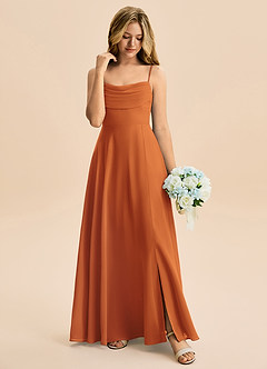 Azazie Bear Junior Cinnamon A-Line Pleated Chiffon Dress image3