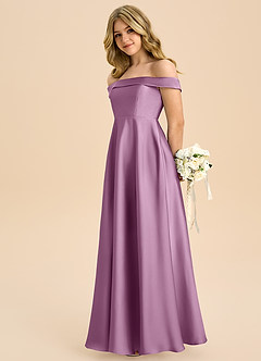 Azazie Sissy Junior Robe Trapèze en Satin extensible Épaule décolletée Glycine image6