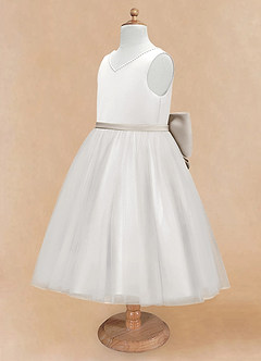 Azazie Seline Flower Girl Dresses Ivory Frost A-Line Bow Tulle Dress image8