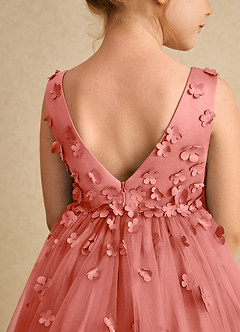 Azazie Lana Flower Girl Dresses Salmon Pink A-Line Sleeveless Matte Satin Dress image7