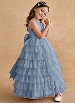 Azazie Twinkle Toes Flower Girl Dresses Dusty Blue A-Line Bow Tulle Dress image3