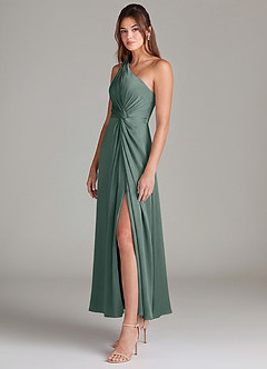 Azazie Brooke Suknie dla druhen Linia A Jedno ramię Satyna elastyczna Długość kostki Sukienka image5