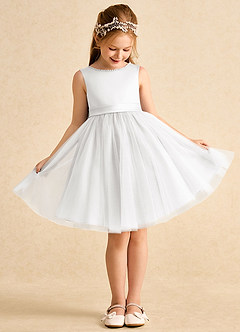 Azazie Jani Abiti da Ragazza di Fiori Abito A-Line in Tulle Fiocco Bianco image2