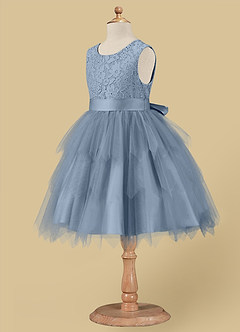 Azazie Chica Flower Girl Dresses Dusty Blue A-Line Lace Tulle Dress image7