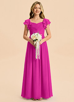 Azazie Anaya Junior Vestido Fucsia de Gasa de Corte en A con Escote corazón image1