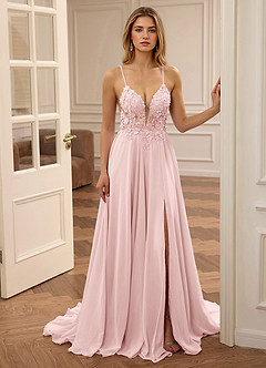 Lolanthe Pink V-neck Floral Embroidery Lace Prom Dress image4