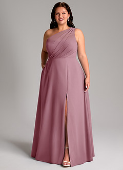 Azazie Phaedra Vestidos de damas de honor Vestido de Malva Vintage de Gasa de Corte en A con Hombro unilateral image10