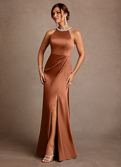 Azazie Lawrence Mother of the Bride Dresses Copper A-Line Pleated Stretch Satin Dress image2