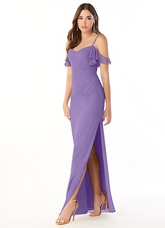Azazie Emeralda Vestidos de damas de honor Vestido de Tahití de Gasa de Corte Recto con Vestidos sin tirantes image1