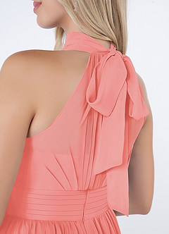 Azazie Iman Bridesmaid Dresses Coral A-Line A-Line Ruched Chiffon Dress image7