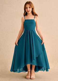 Azazie Twilight Dance Girls Formal Blumenmädchenkleider A-Linie Plissee Chiffon Kleid Tintenblau image6