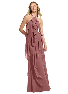Azazie Velma Vestidos de damas de honor Vestido de Rosa Del Desierto de Gasa de Corte en A con Corte Lateral image3