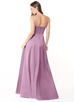 Azazie Halsey Final Sale Wisteria A-Line Side Slit Stretch Satin Dress image2
