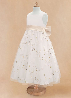 Azazie Pollie Flower Girl Dresses Ivory White Alabaster A-Line Bow Tulle Dress image13