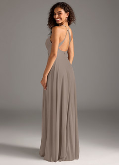 Azazie Davis Bridesmaid Dresses Taupe A-Line Pleated Mesh Dress image3