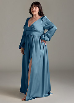 Azazie Norah Brautjungfernkleider A-Linie Stretch-Satin Kleid Bermudablau image11