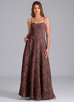 Azazie Stasy Bridesmaid Dresses Espresso A-Line Sweetheart Neckline Floral Burnout Dress image1