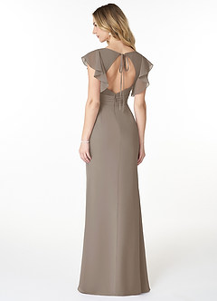 Azazie Val Brautjungfernkleider Meerjungfrau-Linie Schlüssellochausschnitt mit V-Ausschnitt Chiffon Kleid Taupe image2