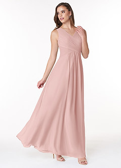 Azazie Flora Robes de demoiselle d'honneur Robe Trapèze en Mousseline de soie Plissée Rose Poudré image4