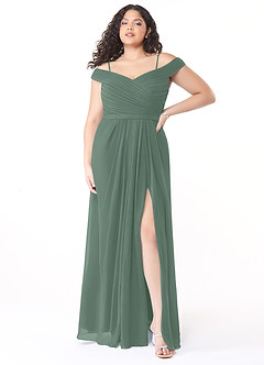 Azazie Audrianna Bridesmaid Dresses Eucalyptus A-Line Off-The-Shoulder Gathered Chiffon Convertible Dress image7