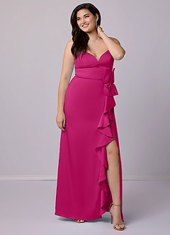 Barbie ♥ Azazie Venta Final Vestido de Barbie Rosa de Satén Elástico de Corte Recto con Lazo image9