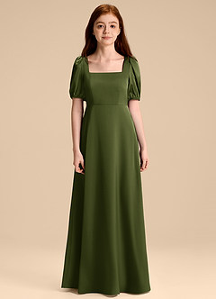 Azazie Briar Junior Robe Trapèze en Satin extensible Arc Olive image7