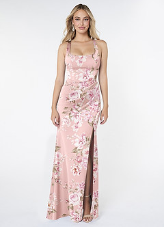 Azazie Mero Bridesmaid Dresses Rosy Floral Bloom Mermaid Pleated Stretch Satin Dress image1