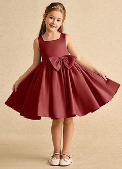 Azazie Jessie Flower Girl Dresses Rust A-Line Bow Matte Satin Dress image2