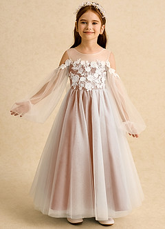 Azazie Zimi vestidos de niña de las flores Vestido de Champán Rosado de Tul de Princesa con Escote de Corazón image2