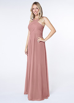 Azazie Kaleigh Bridesmaid Dresses Dusty Rose A-Line Pleated Chiffon Dress image3