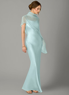 Azazie Jaleesa Jurken voor bruidsmeisjes Jurk van Stretch Satijn met A-Lijn Hoge Kraag Zeeglas image3